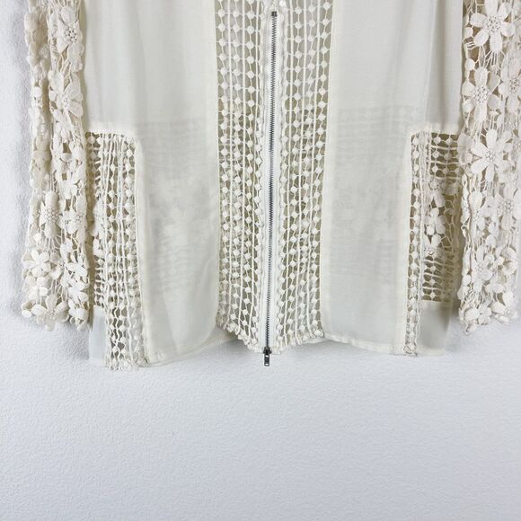 L'atiste Clover Club Crochet Lace Top Womens Small Cream Blouse Long Sleeve Boho - Picture 11 of 13